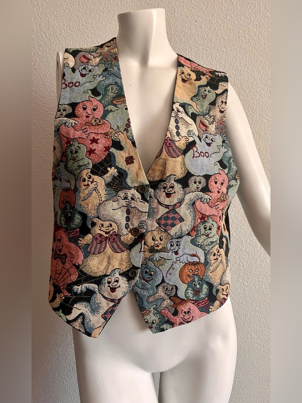 Vintage Paul Harris Design Halloween Ghost Tapestry Vest USA Medium